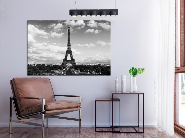 Canvas Black and White Eiffel Tower (1-part) wide - architecture of Paris 128392 additionalImage 3