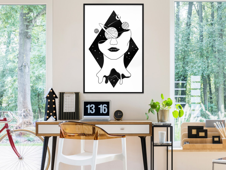 Wall Poster Cosmos in Mind - abstract black portrait of woman with planets 128492 additionalImage 6