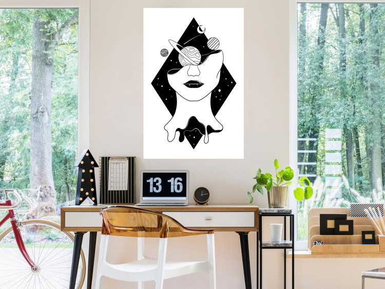 Wall Poster Cosmos in Mind - abstract black portrait of woman with planets 128492 additionalImage 4