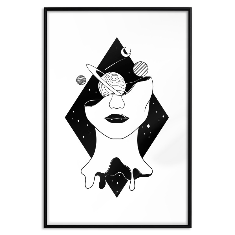 Wall Poster Cosmos in Mind - abstract black portrait of woman with planets 128492 additionalImage 15