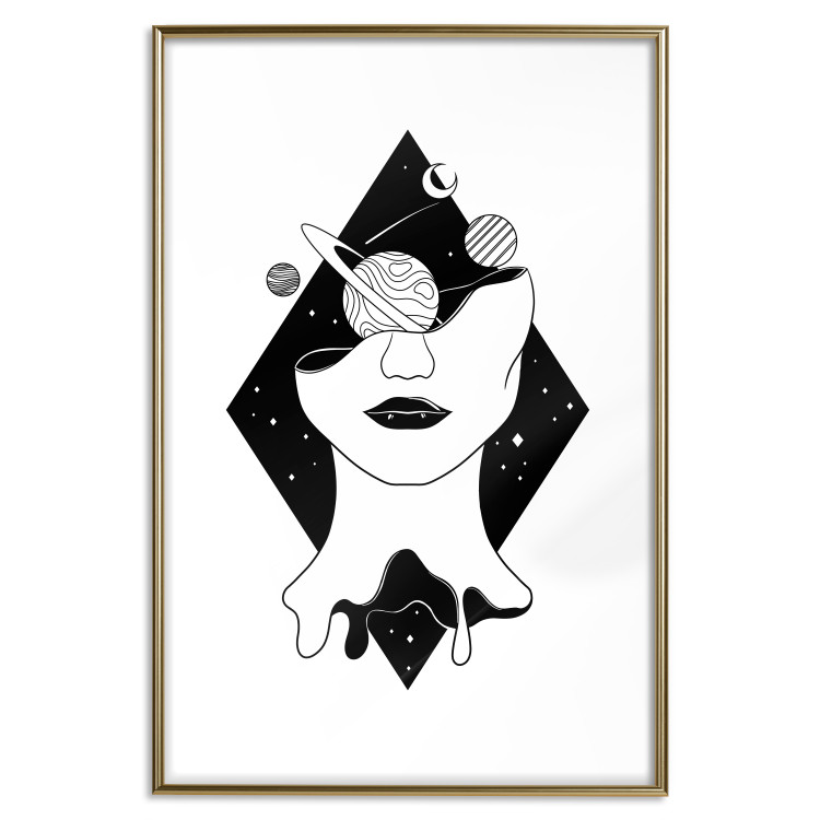 Wall Poster Cosmos in Mind - abstract black portrait of woman with planets 128492 additionalImage 16