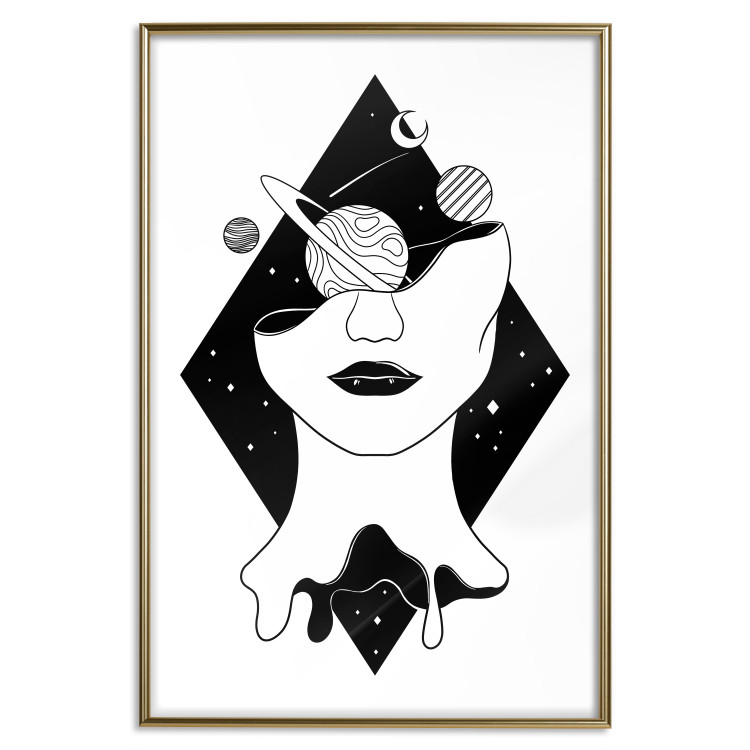Wall Poster Cosmos in Mind - abstract black portrait of woman with planets 128492 additionalImage 21