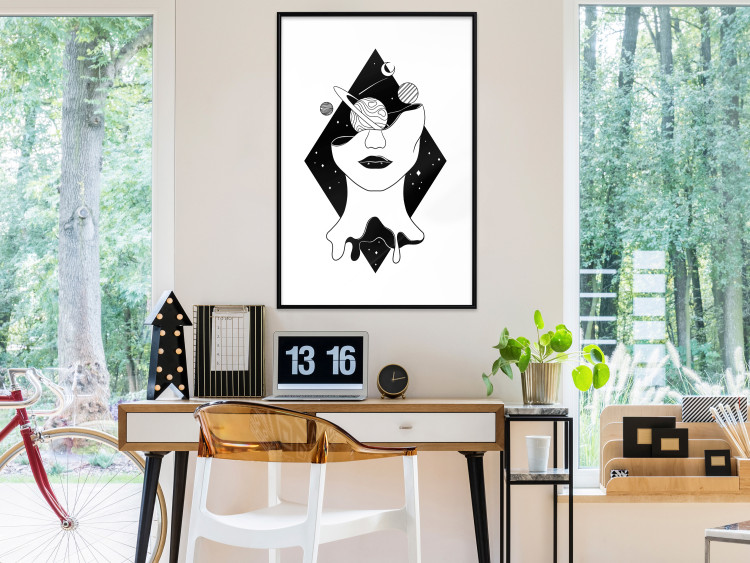 Wall Poster Cosmos in Mind - abstract black portrait of woman with planets 128492 additionalImage 18