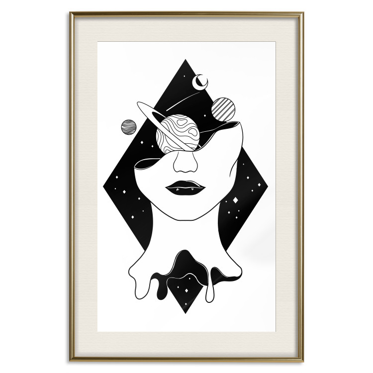 Wall Poster Cosmos in Mind - abstract black portrait of woman with planets 128492 additionalImage 20