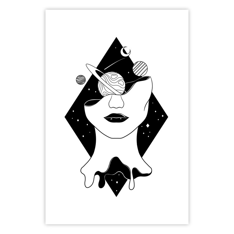 Wall Poster Cosmos in Mind - abstract black portrait of woman with planets 128492 additionalImage 19