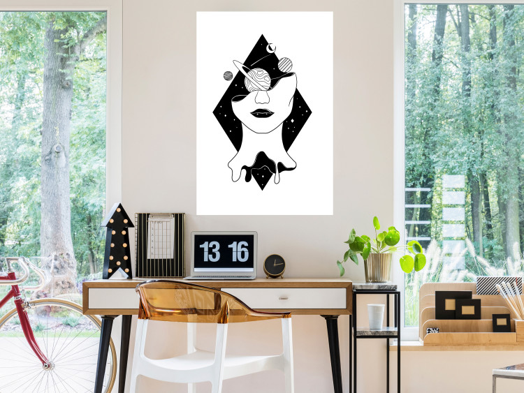 Wall Poster Cosmos in Mind - abstract black portrait of woman with planets 128492 additionalImage 5