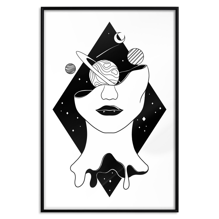 Wall Poster Cosmos in Mind - abstract black portrait of woman with planets 128492 additionalImage 16