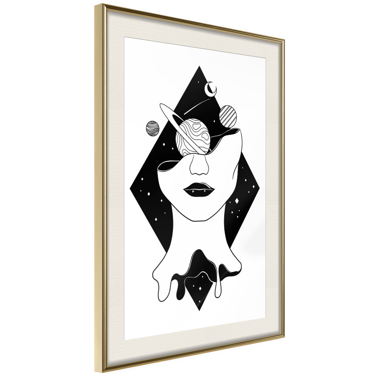 Wall Poster Cosmos in Mind - abstract black portrait of woman with planets 128492 additionalImage 3