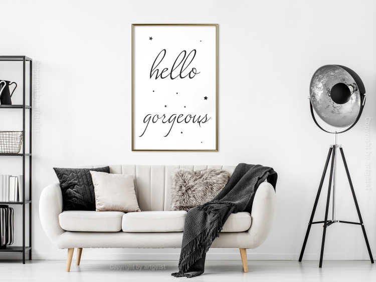Poster Hello Gorgeous - black English text with stars on white background 129592 additionalImage 5