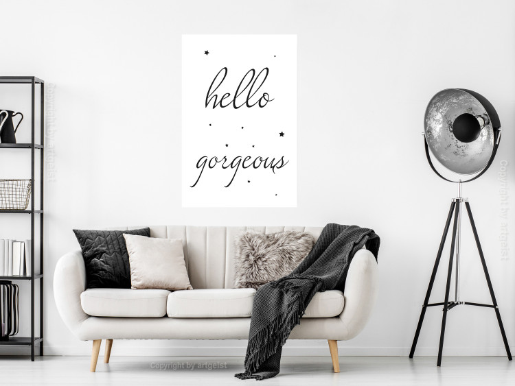 Poster Hello Gorgeous - black English text with stars on white background 129592 additionalImage 2