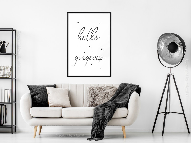 Poster Hello Gorgeous - black English text with stars on white background 129592 additionalImage 18