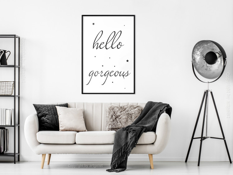 Poster Hello Gorgeous - black English text with stars on white background 129592 additionalImage 4