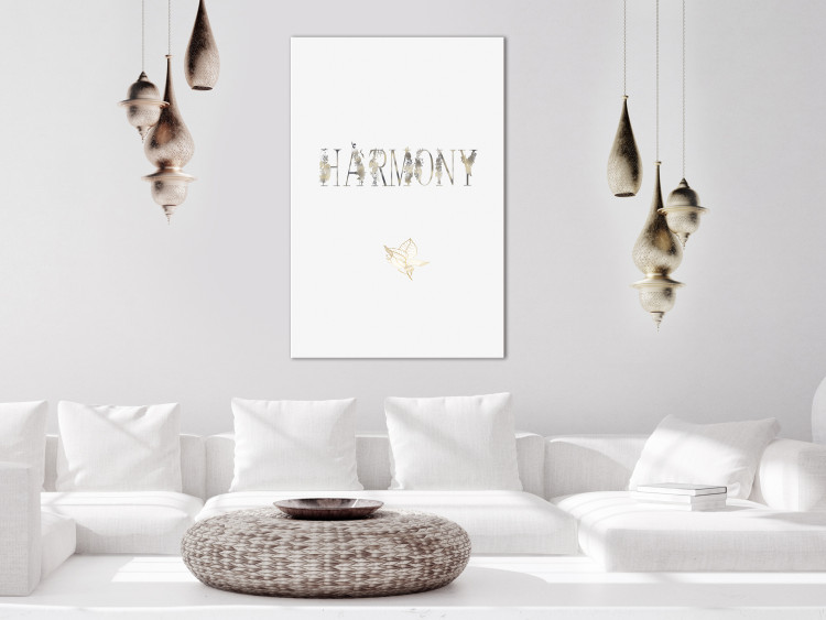 Canvas Print Harmony (1-piece) Vertical - inscription with golden floral accents 131892 additionalImage 3