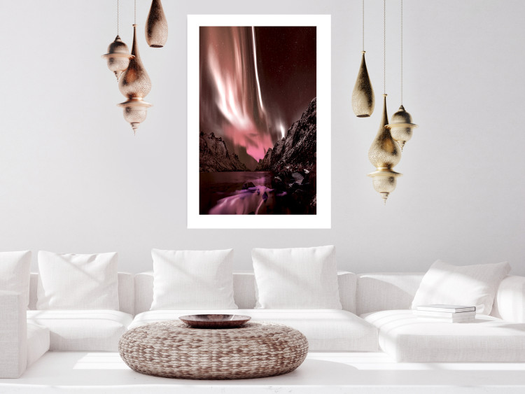 Poster Senna Land - night landscape of pink aurora surrounded by mountains 132092 additionalImage 5