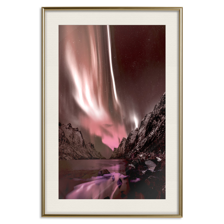 Poster Senna Land - night landscape of pink aurora surrounded by mountains 132092 additionalImage 22
