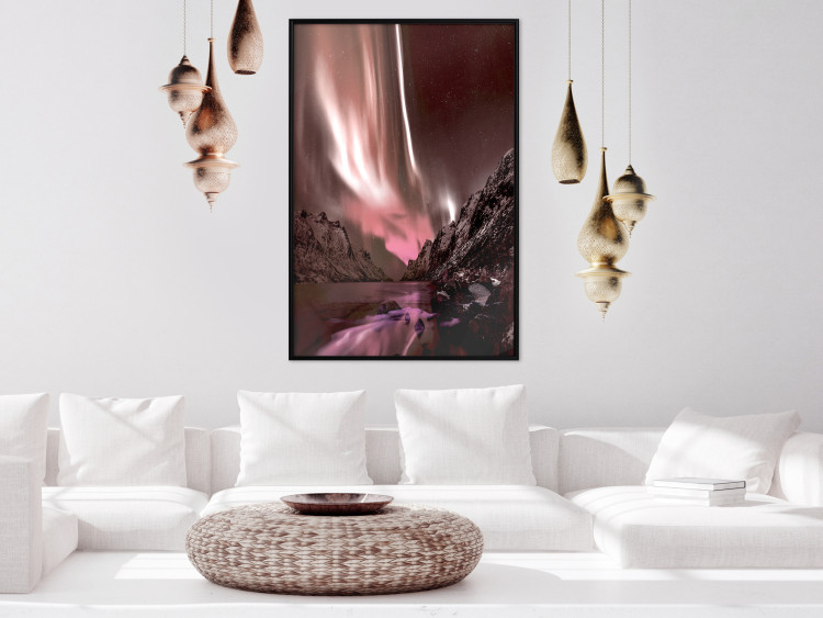Poster Senna Land - night landscape of pink aurora surrounded by mountains 132092 additionalImage 6