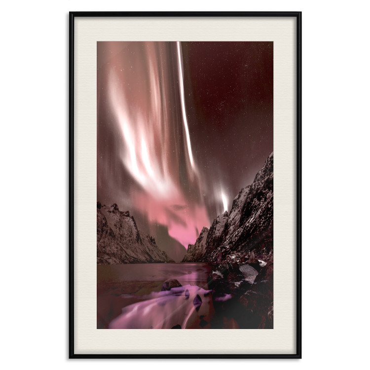 Poster Senna Land - night landscape of pink aurora surrounded by mountains 132092 additionalImage 24