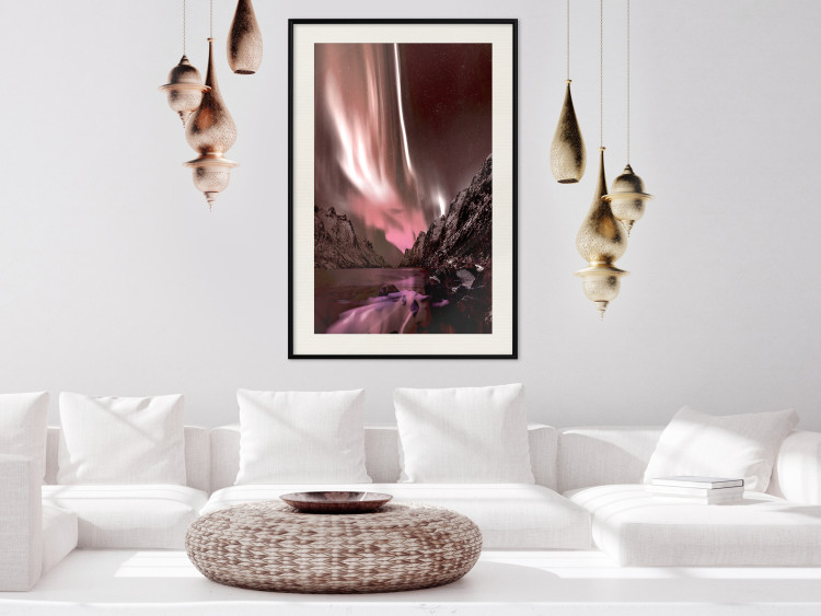 Poster Senna Land - night landscape of pink aurora surrounded by mountains 132092 additionalImage 18