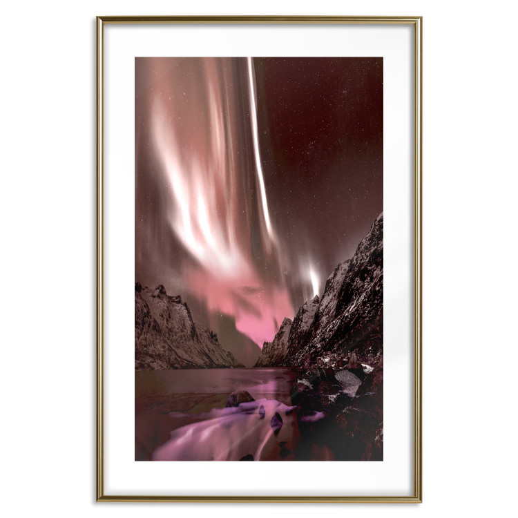 Poster Senna Land - night landscape of pink aurora surrounded by mountains 132092 additionalImage 27