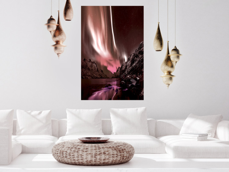 Poster Senna Land - night landscape of pink aurora surrounded by mountains 132092 additionalImage 4