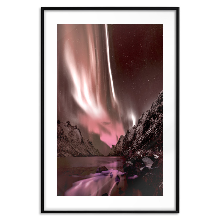 Poster Senna Land - night landscape of pink aurora surrounded by mountains 132092 additionalImage 23