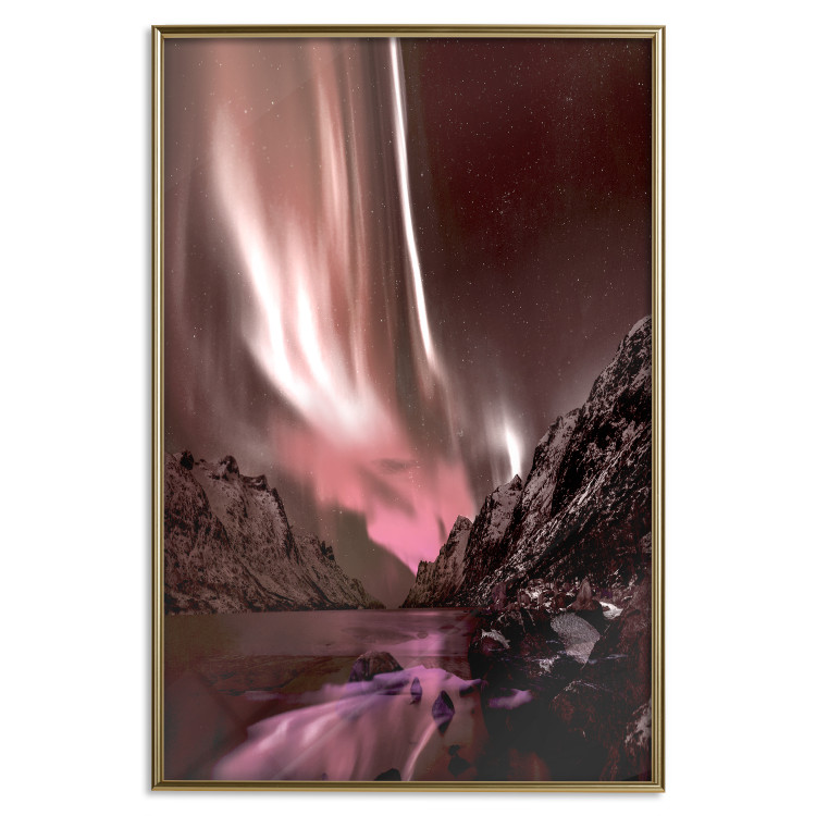 Poster Senna Land - night landscape of pink aurora surrounded by mountains 132092 additionalImage 25