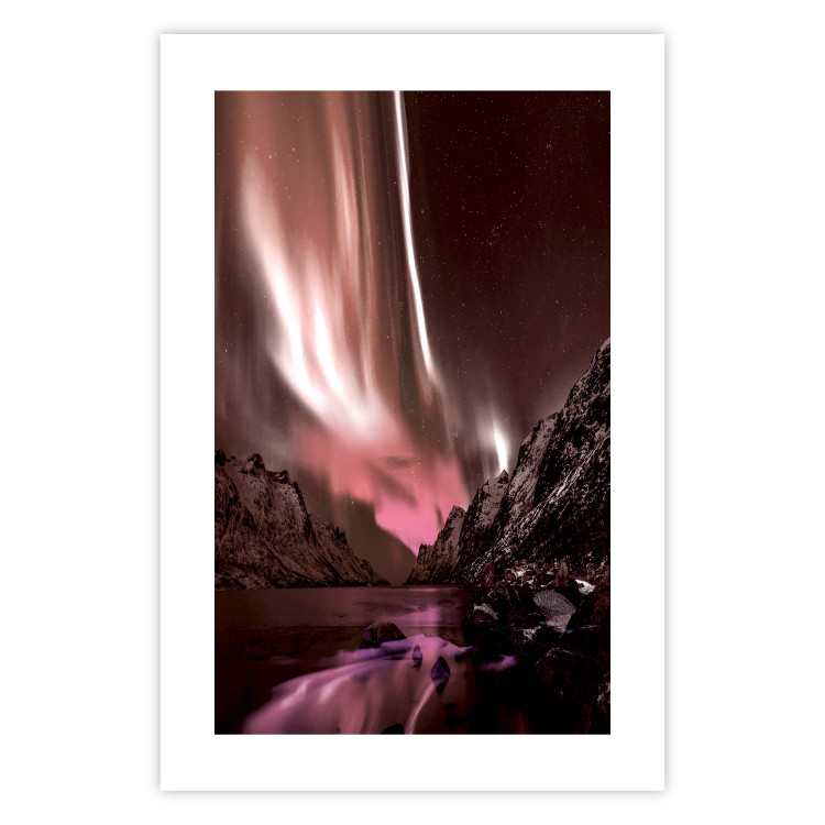 Poster Senna Land - night landscape of pink aurora surrounded by mountains 132092 additionalImage 17