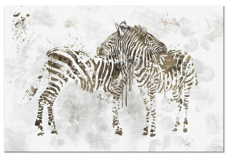 Canvas Print In Love Zebras (1-piece) Wide - animals on a smoky background 134392