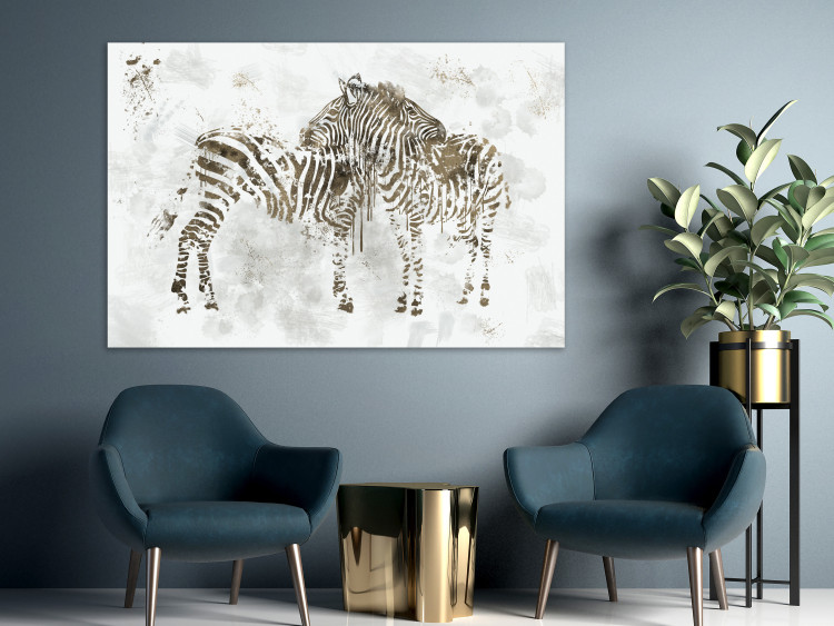 Canvas Print In Love Zebras (1-piece) Wide - animals on a smoky background 134392 additionalImage 3