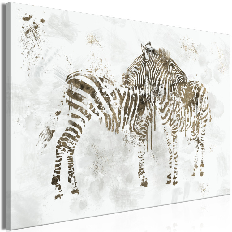 Canvas Print In Love Zebras (1-piece) Wide - animals on a smoky background 134392 additionalImage 2