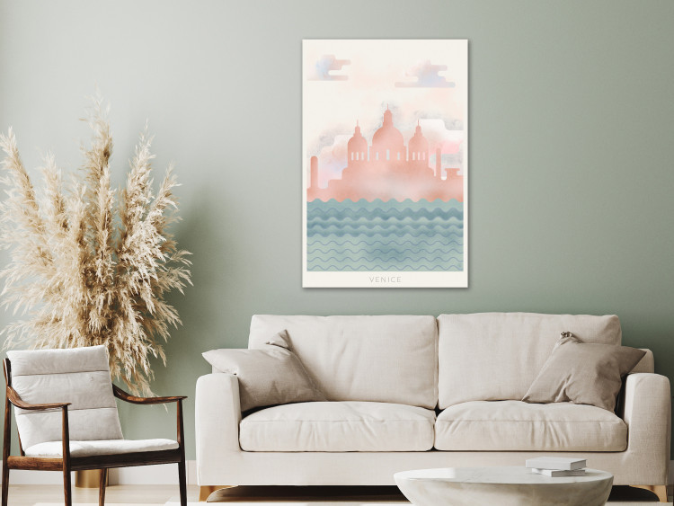 Canvas Print Venice on the waves - drawing image of the city center, roses and blue 134992 additionalImage 3