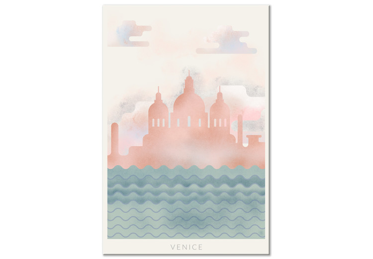 Canvas Print Venice on the waves - drawing image of the city center, roses and blue 134992