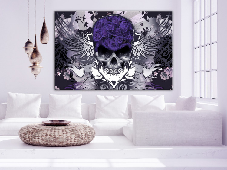 Canvas Art Print Bad Angel (1-piece) wide - abstraction with skull and flowers 138592 additionalImage 3