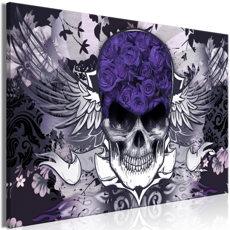 Canvas Art Print Bad Angel (1-piece) wide - abstraction with skull and flowers 138592 additionalImage 2