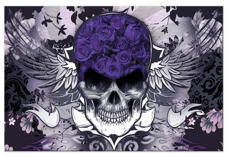 Canvas Art Print Bad Angel (1-piece) wide - abstraction with skull and flowers 138592