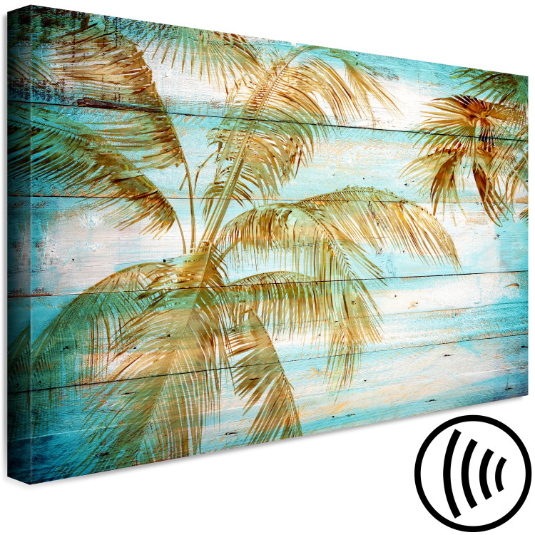 Canvas Art Print Palms in Gold (1-piece) - warm landscape with palm trees and boards in the background 142692 additionalImage 6