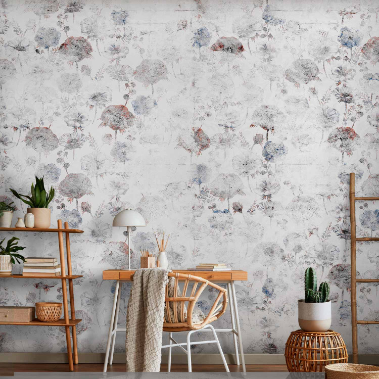 Photo Wallpaper Grey faded flowers - retro floral motif on white background 142992 additionalImage 4