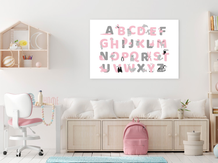 Canvas Print English Alphabet for Children - Pink and Gray Letters with Animals 146492 additionalImage 3