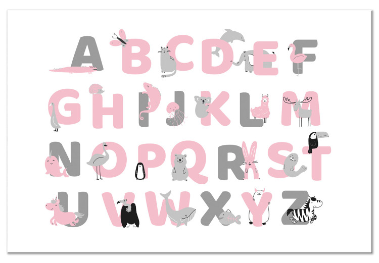 Canvas Print English Alphabet for Children - Pink and Gray Letters with Animals 146492
