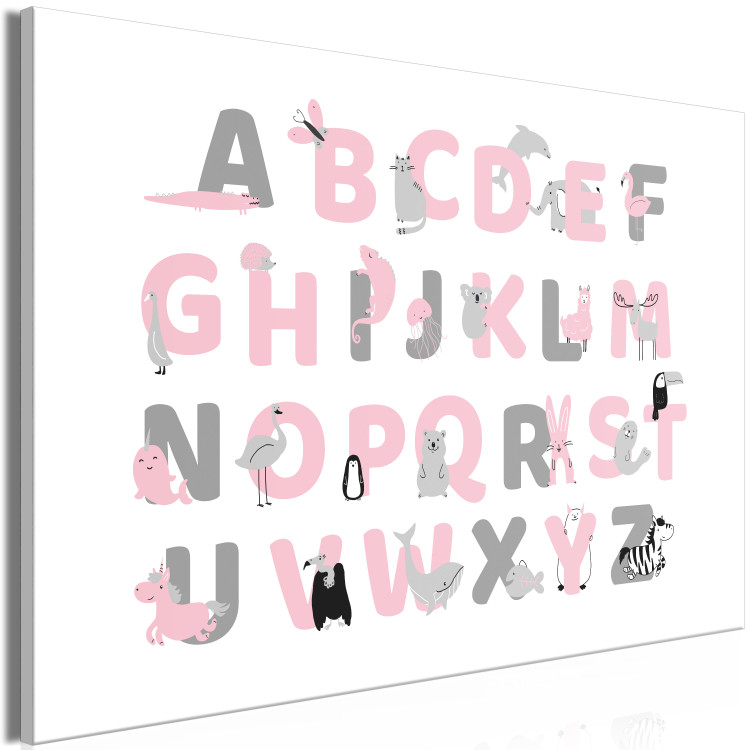Canvas Print English Alphabet for Children - Pink and Gray Letters with Animals 146492 additionalImage 2