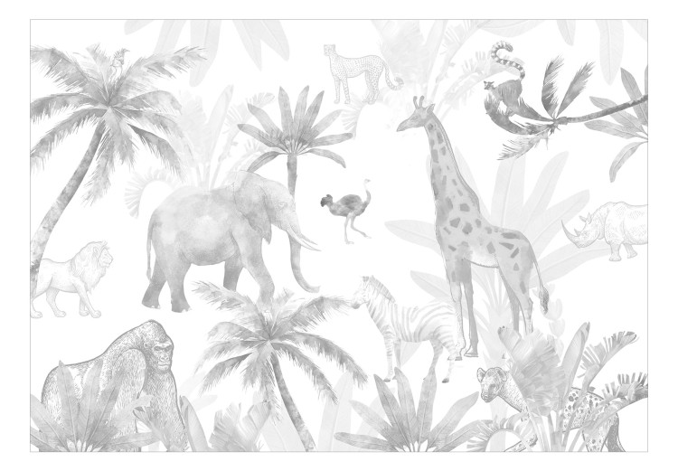Photo Wallpaper Tropical Safari - Wild Animals in Grays on a White Background 146592 additionalImage 1