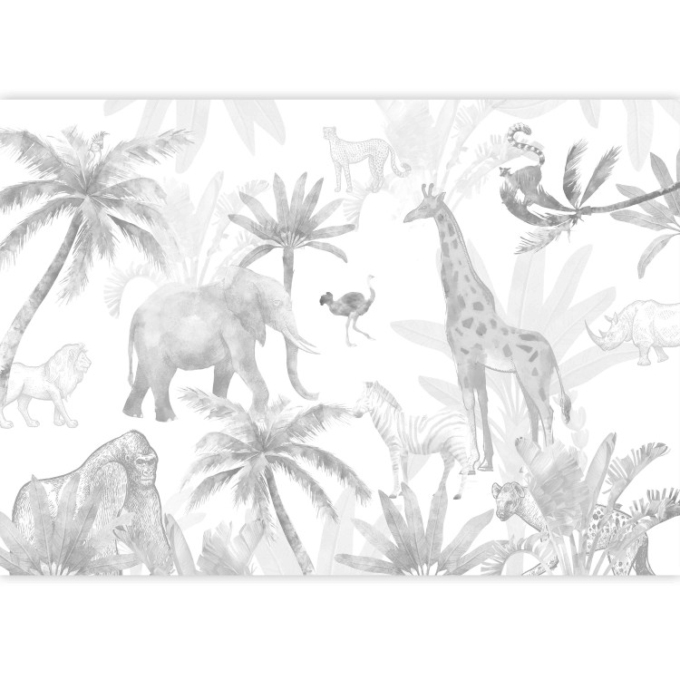 Photo Wallpaper Tropical Safari - Wild Animals in Grays on a White Background 146592 additionalImage 3