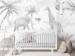 Photo Wallpaper Tropical Safari - Wild Animals in Grays on a White Background 146592