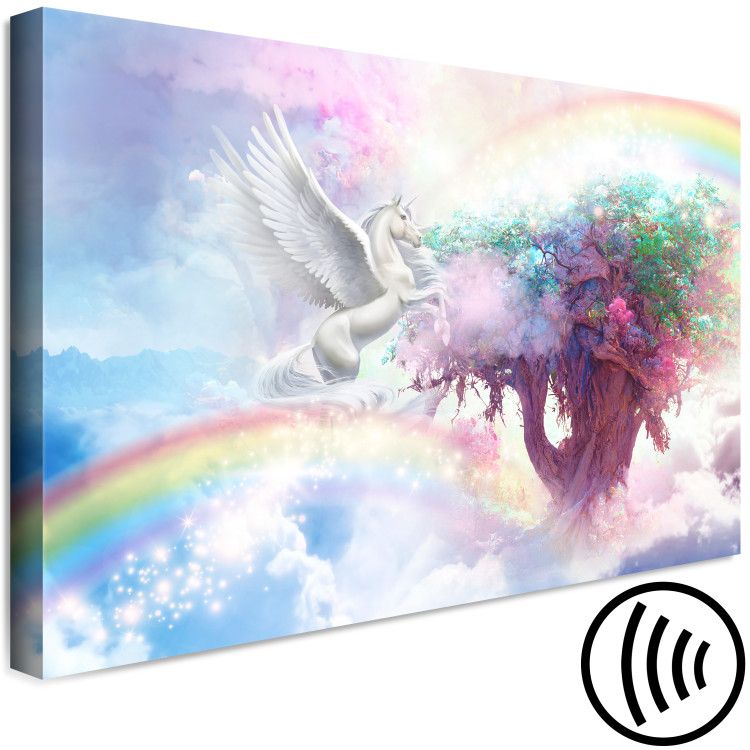 Canvas Art Print Unicorn and Magic Tree - Fairy-Tale and Rainbow Land in the Clouds 148792 additionalImage 6