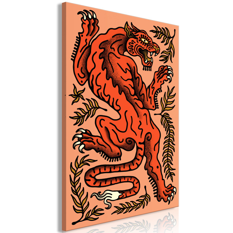 Canvas Red Tiger (1-piece) - wild cat in leaves on a salmon background 149692 additionalImage 2