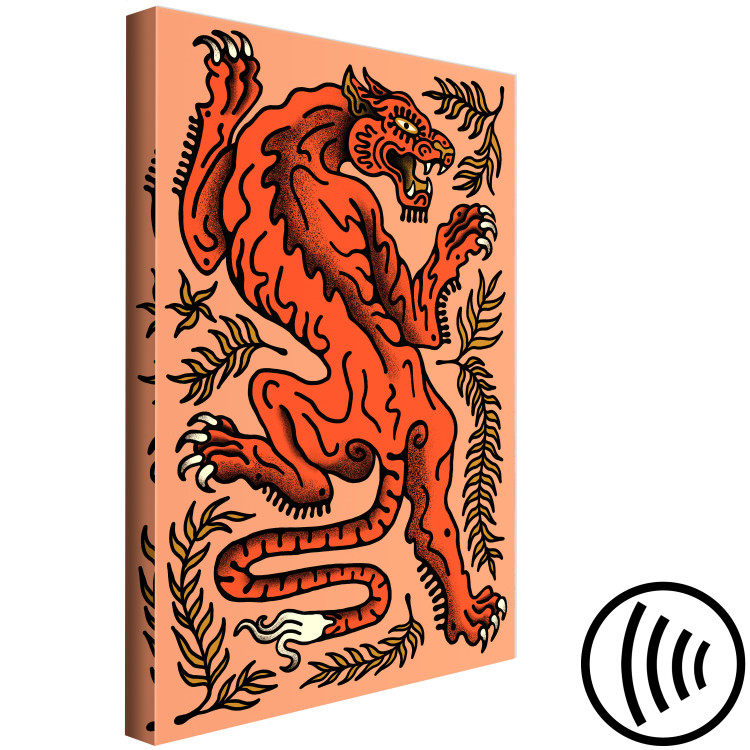 Canvas Red Tiger (1-piece) - wild cat in leaves on a salmon background 149692 additionalImage 6