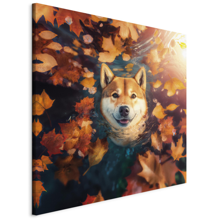Canvas Print AI Shiba Dog - Portrait of a Friendly Animal in an Autumn Mood - Square 150292 additionalImage 2