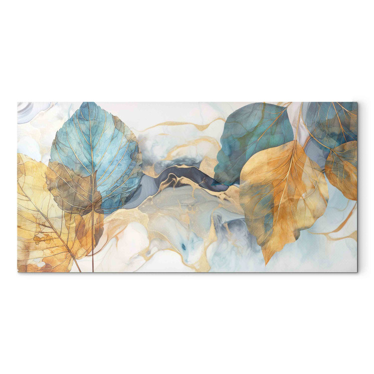 Acrylic print Breath of Autumn - Yellow and Blue Leaves on an Abstract Background [Glass] 151792 additionalImage 2