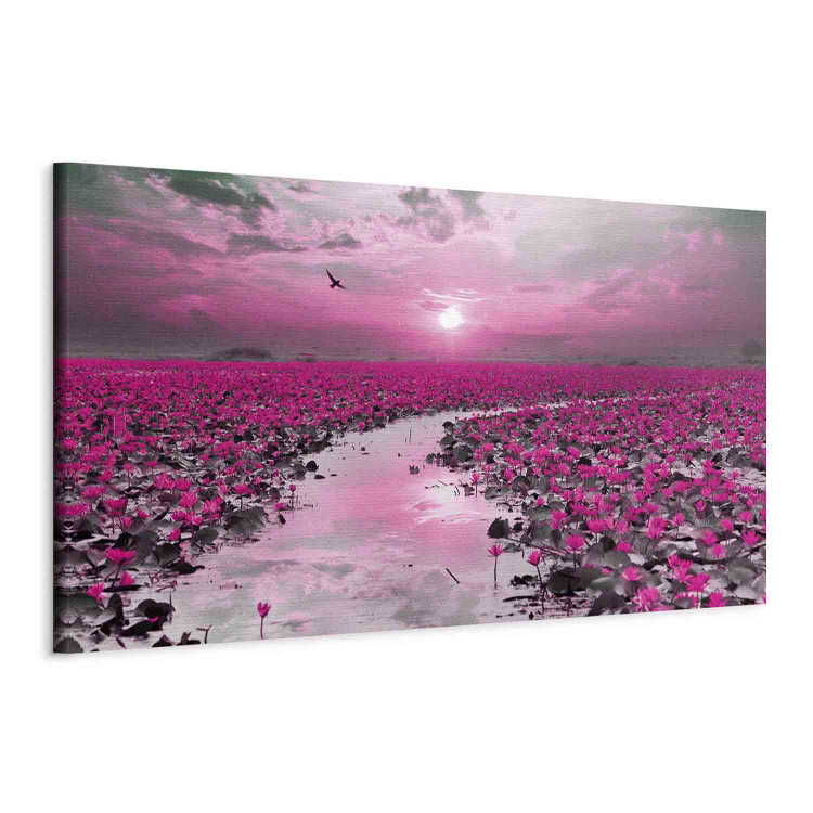 Canvas Print Lilies and Sunset (1-part) Narrow - Landscape of Purple Plants 107303 additionalImage 2