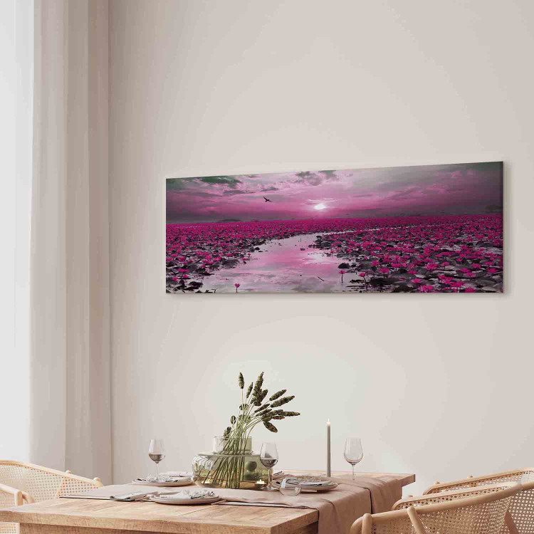 Canvas Print Lilies and Sunset (1-part) Narrow - Landscape of Purple Plants 107303 additionalImage 5